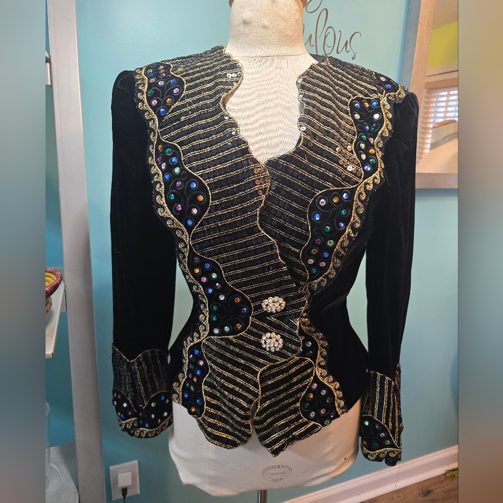 Exquisite Black Velvet Embellished Julie Duroche Jacket